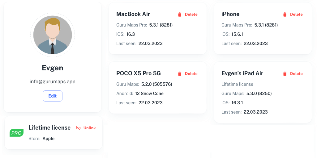 Guru Maps account