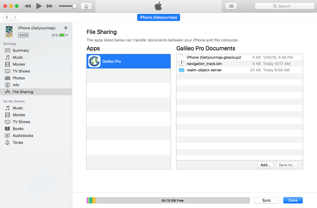 Абмен файламі Guru Maps у iTunes
