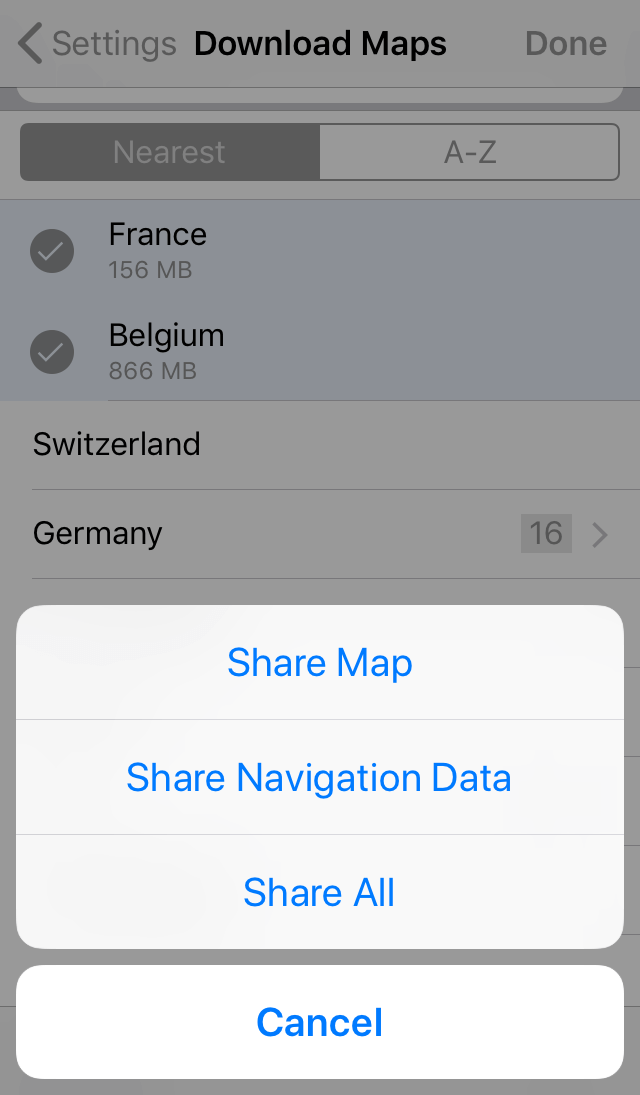 Partage de cartes hors ligne dans Guru Maps