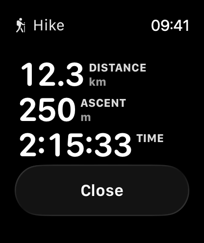 Podsumowanie aktywności w Guru Maps na Apple Watch